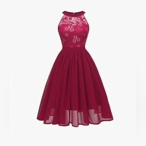 IWEMEK Elegant Red Lace Halter Dress